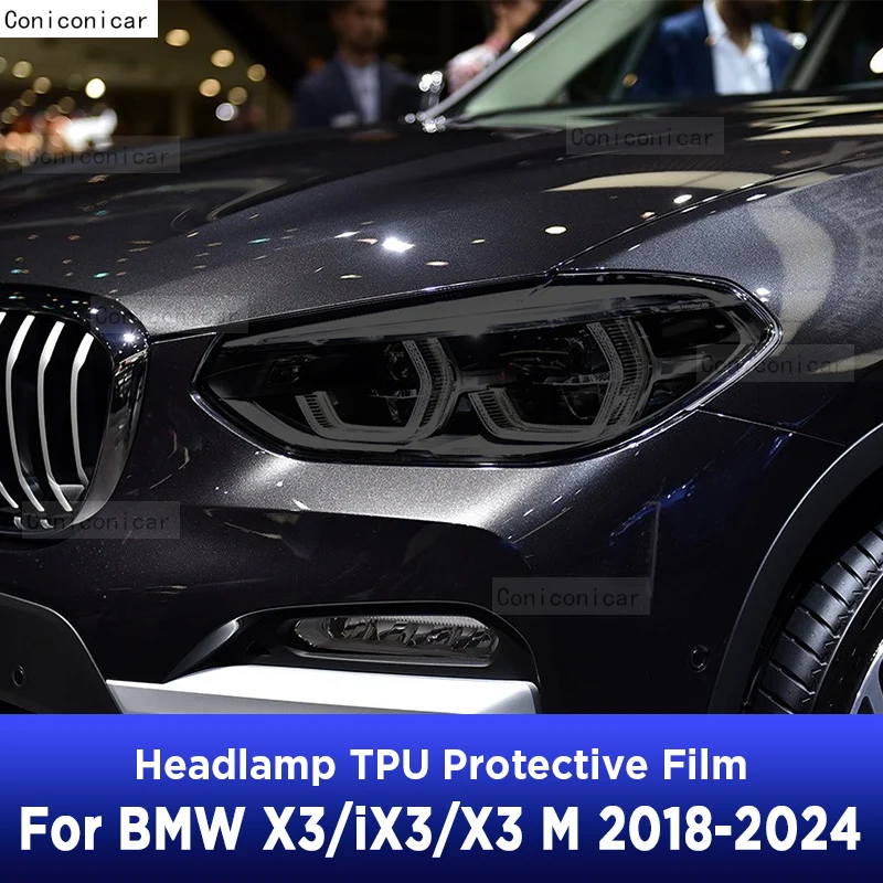 

Performance Car Headlight Protective Film Front Light Smoked Black TPU Sticker For BMW X3 IX3 X3M G01 G08 F97 2018-2024