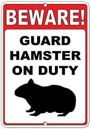 Warning Metal Tin Sign Beware! Guard Hamster On Duty Sign Vintage Metal Tin Sign Farm Family Decor Iron Painting 8x12 Inch sign