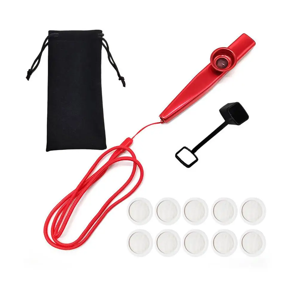 1 pz Mini Kazoo In Metallo Con 10 Diaframmi Cinghia Copertura Antipolvere Per Principianti Classe di Musica Del Capretto Facile Cambio di Tono Regalo Di Compleanno Portatile