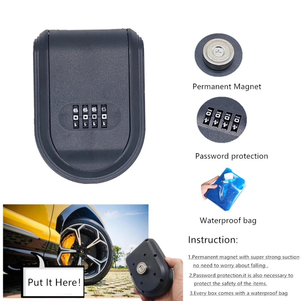 Portable Strong Magnetic Password Key Box All Plastic Password Lock Magnet Box Outdoor Home Security Storage Password Box