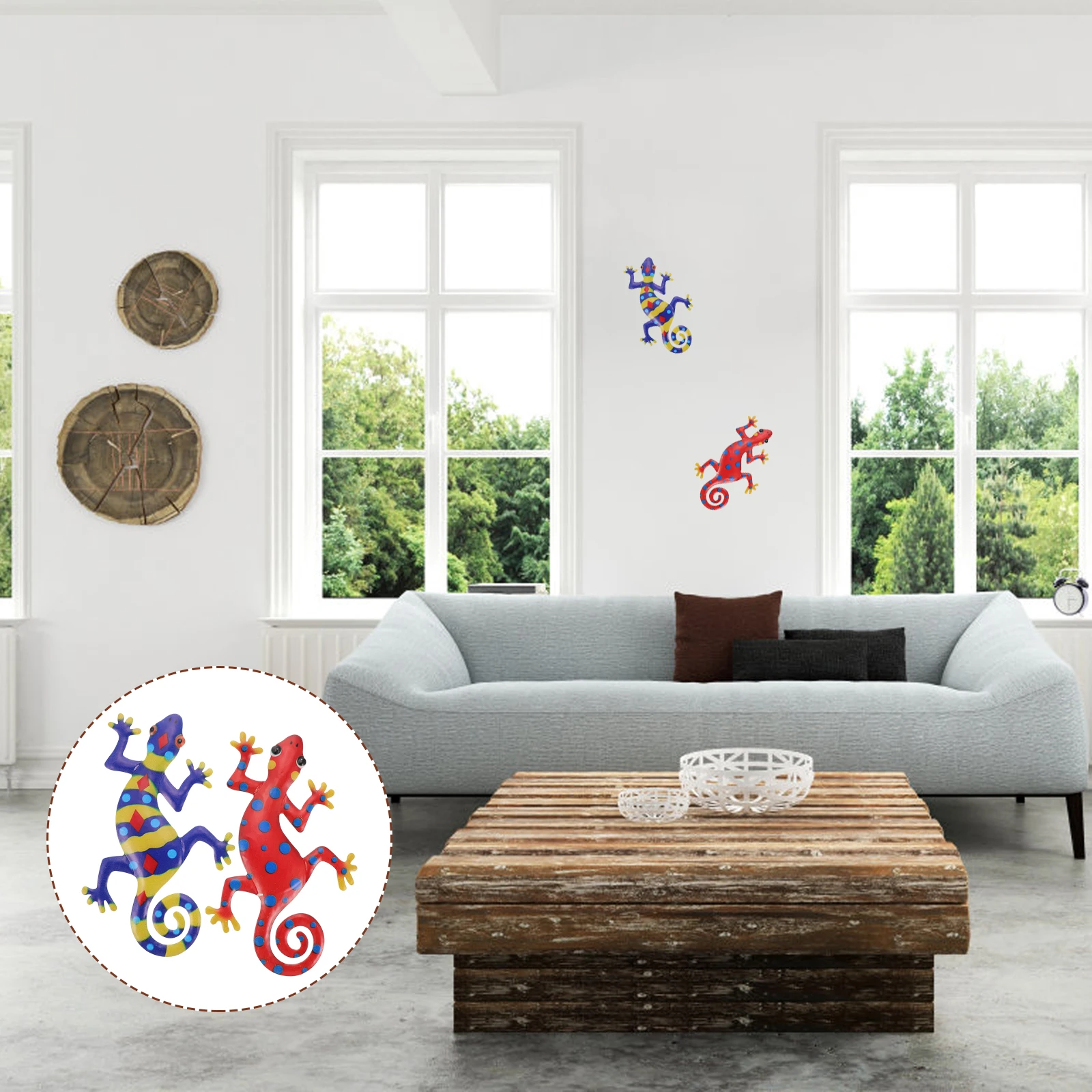 

2pcs Colorful Metal Pendant Wall Art Decor Simulation Hanging Ornament For Kids Room Wall Hanging Gecko Adornment