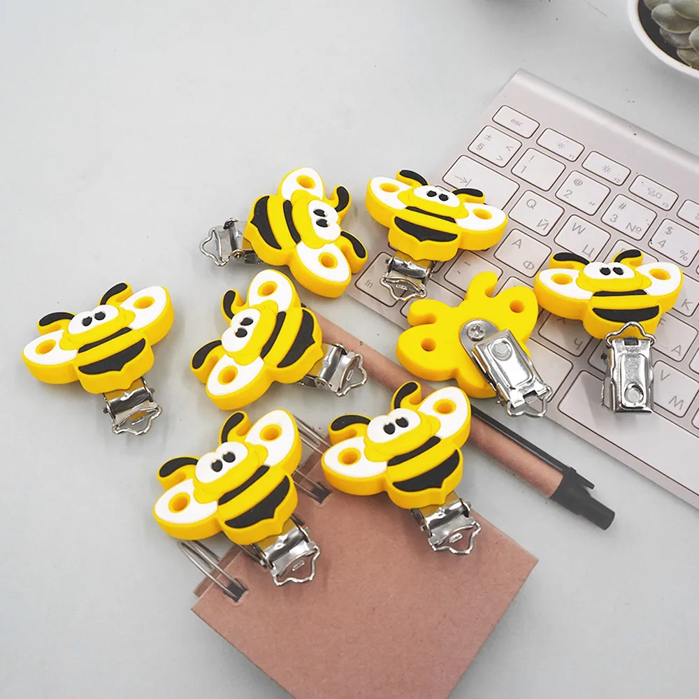 

Chenkai 20PCS Silicone Bee Teether Clips Animal Shape DIY Baby Pacifier Dummy Chain Holder Soother Nursing Jewelry Toy Clips