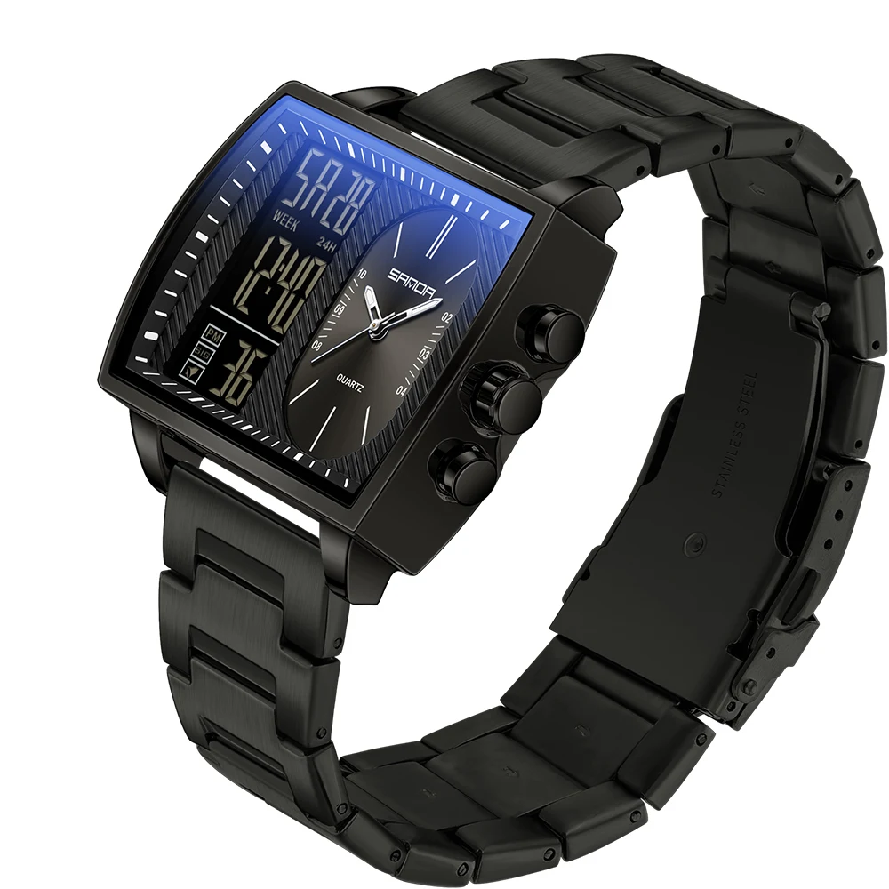 Fashion Rectangle Large Dial Men Watch Luxury Mens Quartz Business Stainless Steel Wristwatch Waterproof Sports Watches For Man