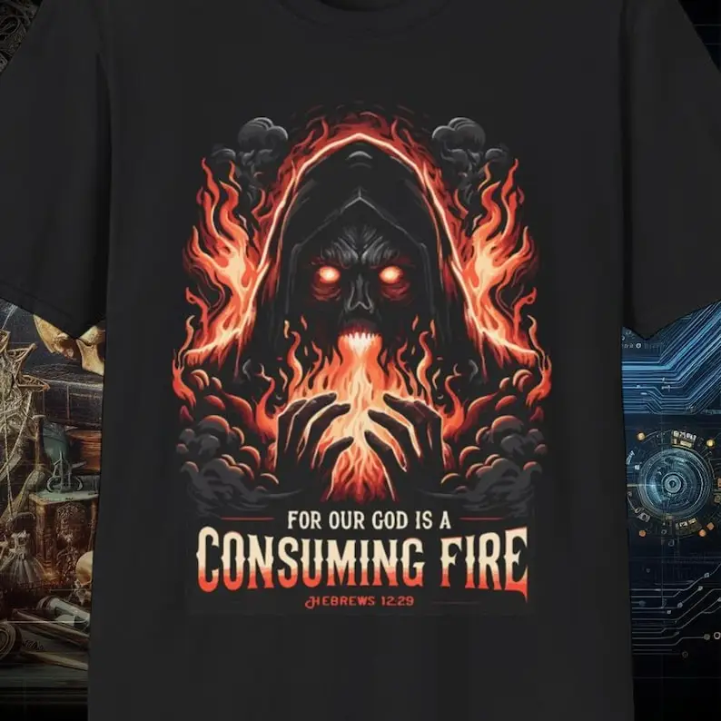 

Consuming Fire black goth shirt bible verse tshirt bella canvas 6004 gildan 64000