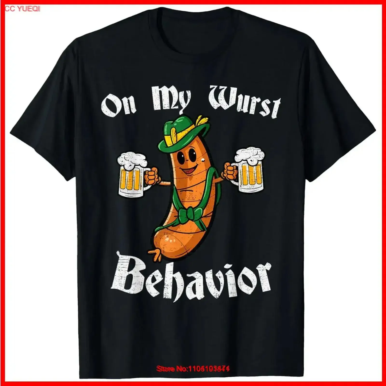 On My Wurst Behavior Funny Bratwurst German Oktoberfest Black Cotton T Shirt vintage Washed Casual Stretched designer clothes