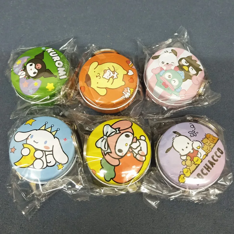 12Pcs Sanrio Kuromi Cinnamoroll Cartoon Circular Storage Box Keychain Pendant Anime Pochacco Mini Storage Gifts Box Wholesale