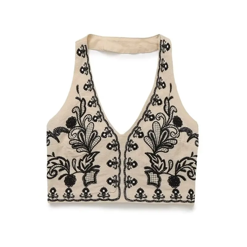 

2024 Summer New Women's ort Top Embroidered Collar Versatile Design Match All Seasons Faionable Vest Svel Outfit