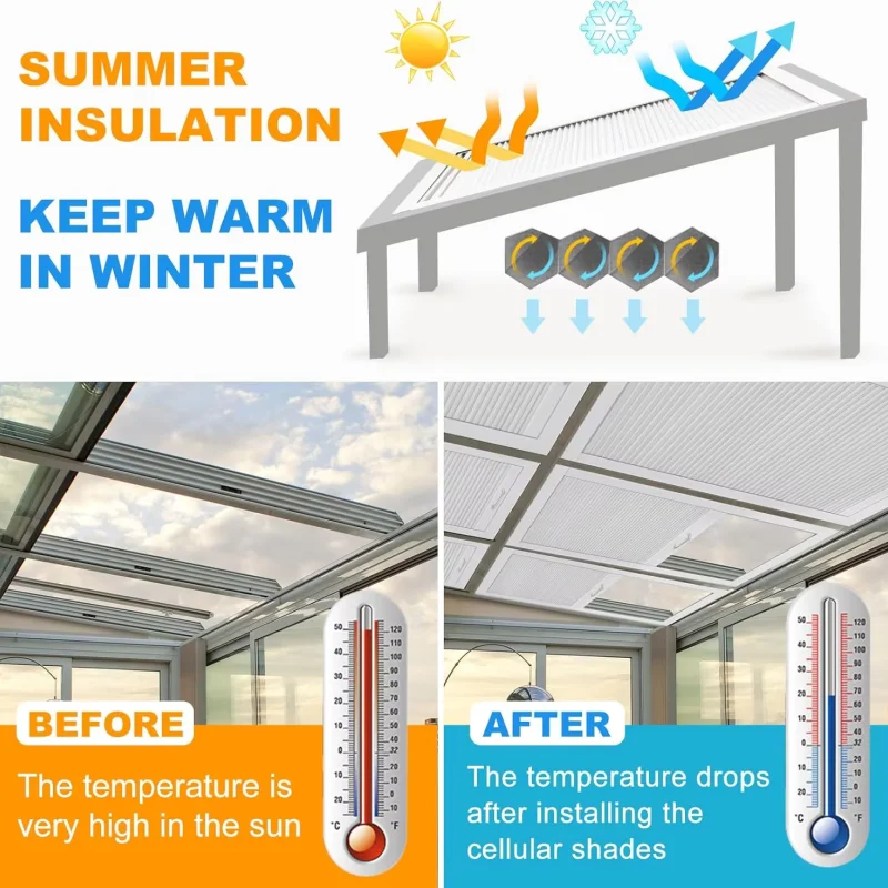 Electric Motorized Skylight Cellular Blinds Smart App Remote Control Honeycomb Shades Heat Insulation For Roof Window Custom view 3
