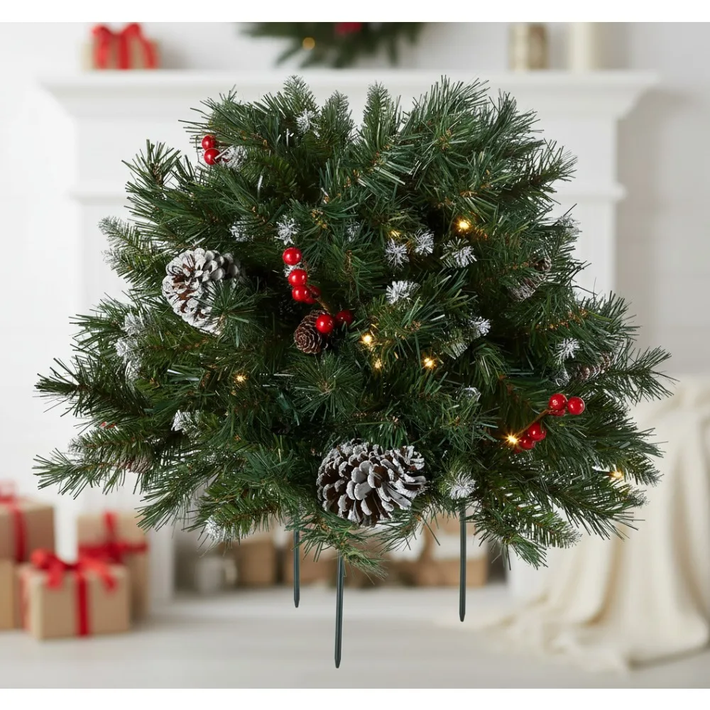 

18-дюймовый предварительно освещенный искусственный рождественский наполнитель для урны с матовыми ягодами со светодиодной подсветкой и таймером - праздничный праздничный декор