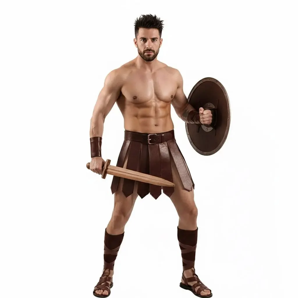 

Наряд для косплея римского воина викингов: средневековая юбка в тон с кожаным поясом