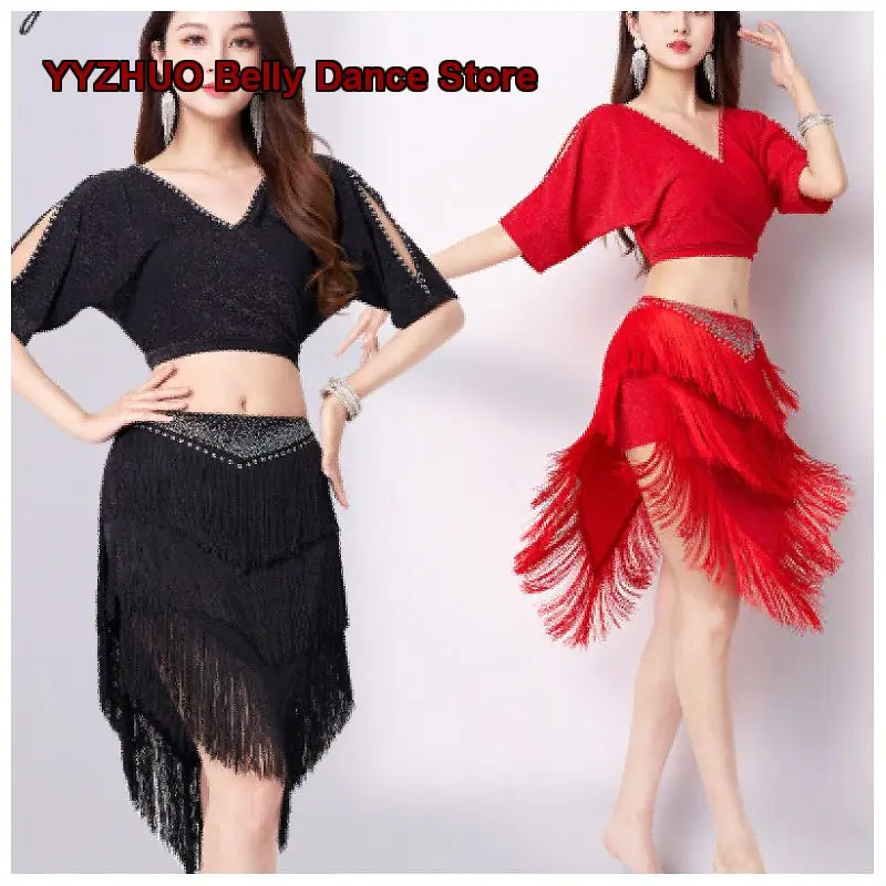 Women's Adult Belly Dance Performance Costume V-Neck Fringe Skirt Safety Pants Oriental Latin Stage Dance Costume