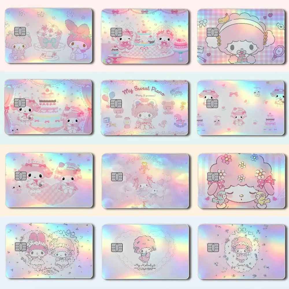 My Sweet P-Piano Laser Holographic Card Skin Sticker For Credit Debit Cards - 4pcs/Set Waterproof Scratch-Resistant Protector