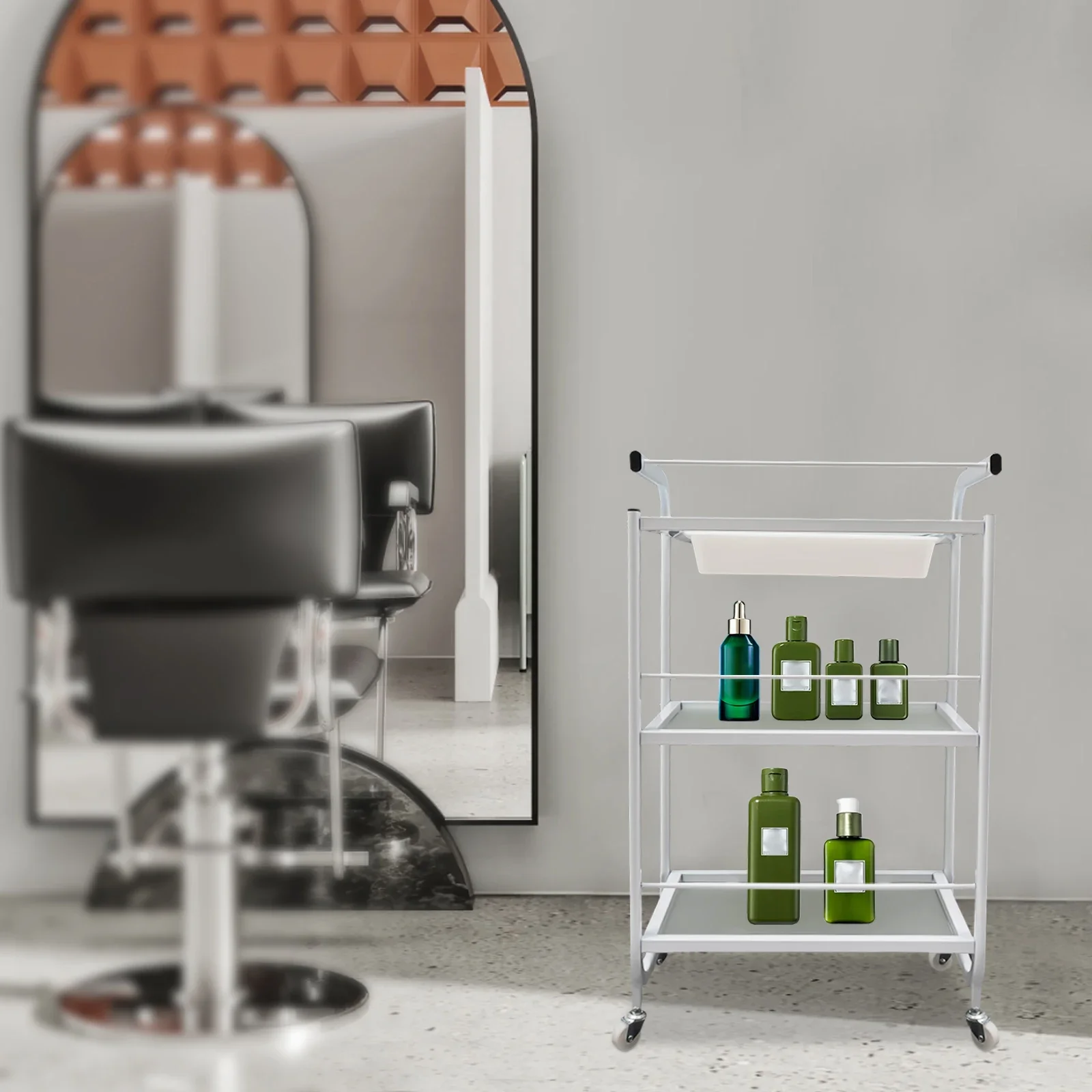 Meal Frame Rolling Trolley Cart with 3-Tiers and 1 Drawer for Storage Classic Design for Spa Nail Salon and Hairdresser