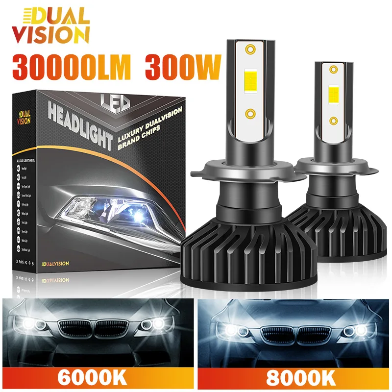 Mini Canbus H4 H7 LED Car Headlight 30000LM 300W 6000K 8000K Lamp H1 9005 HB3 9006 HB4 H8 H9 H11 Fog Lights Auto Bulbs