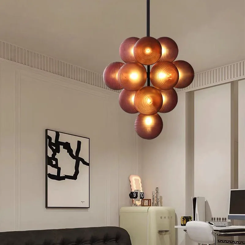 Modern LED Grape Ball Ceiling Glass Ball Gloss Decorative Chandelier Living Room Dining Room Chandelier Indoor Home Light