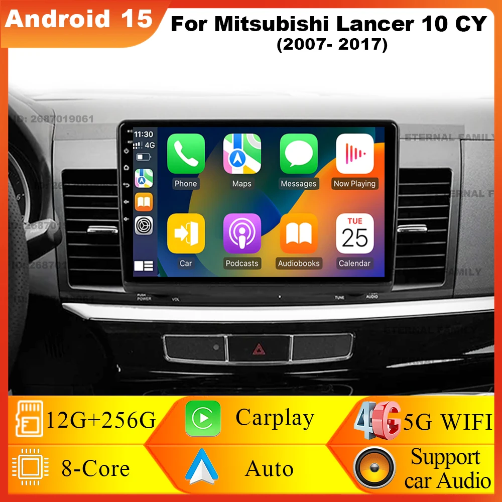 

QLED Screen For Mitsubishi Lancer 10 CY 2007 - 2017 10 Inch Android 14 Car Radio Stereo Audio GPS Player Wireless Carplay Auto