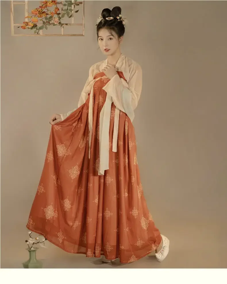 Kostum Cosplay Hanfu Tang tradisional Cina untuk wanita pakaian panggung dansa rakyat gaun Hanfu musim semi musim panas dan musim gugur