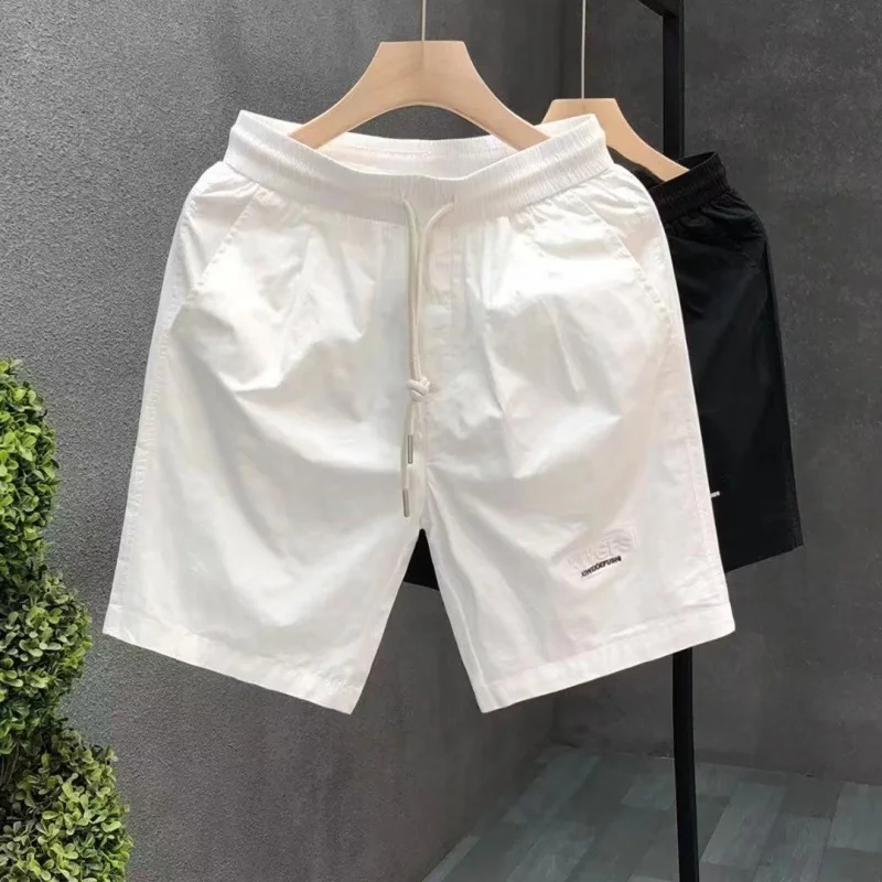 Trendy Solid Color Men's Shorts Summer Breathable Casual Loose Straight Shorts Men's Sports Quick-Drying Cropped Pants