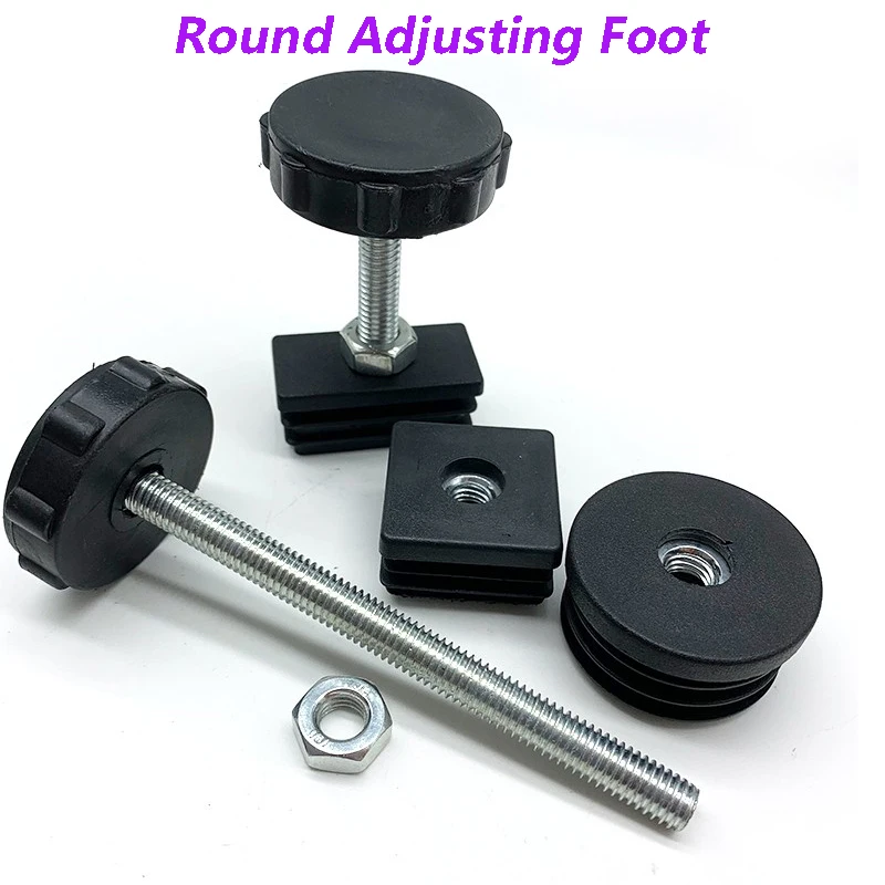 2/3/5/8/1012PCS Table Leg Plug With Nut and Adjustable Feet M8 * 50/100mm Black Square Furniture Rack Height Adjustable Foot Cup