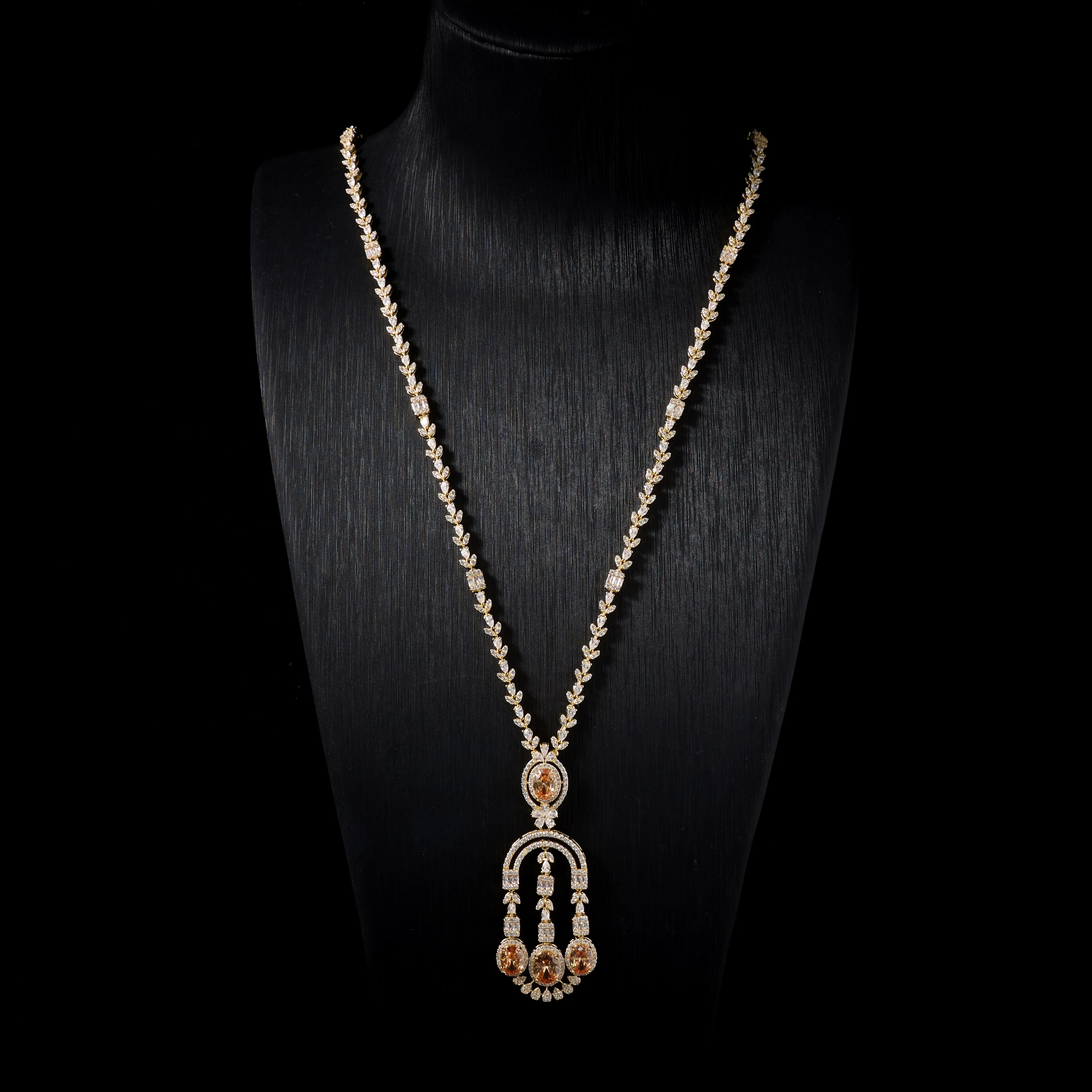 250216 Bridal Long Necklace Set for Women Cubic Zirconia 3 Pcs Jewelry Set for Women Wedding Party Accessories Necklace Earrings