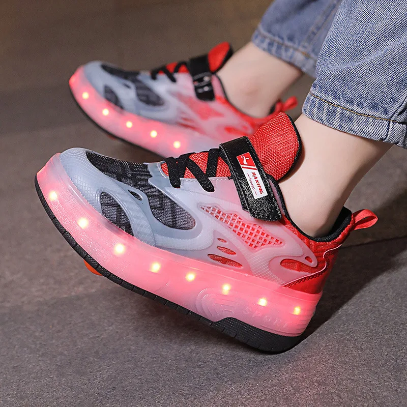 Kids Deformed Wheel Shoes Luminous Rechargeable Roller Skates Child Boys Girls 4 Wheels Sliding Sneakers LED Flash Footwear Gift