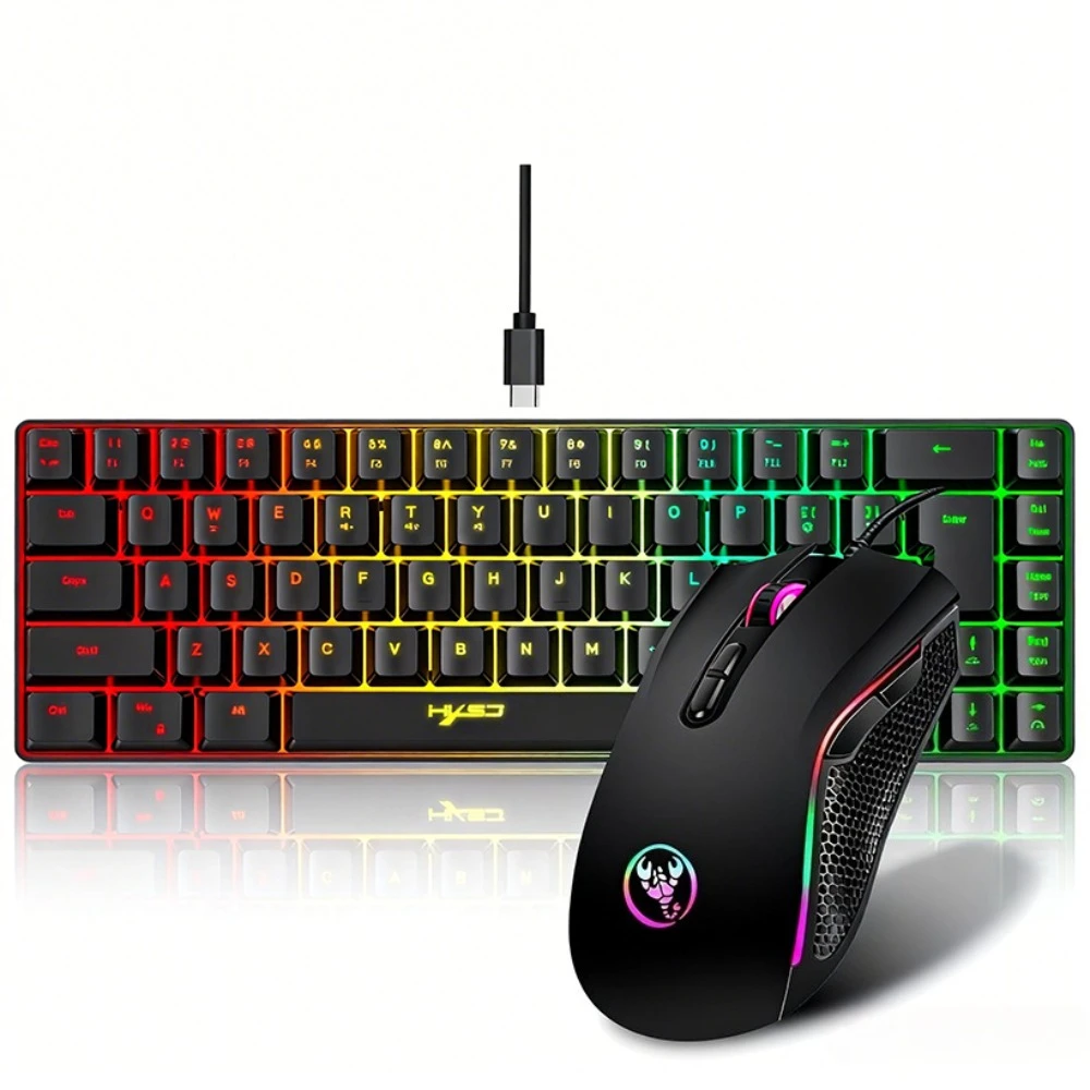 

Teclado mouse gamer 68 key wired membrane keyboard set pc Usb tastatur luminous RGB Mini hole game mouse office game keyboards