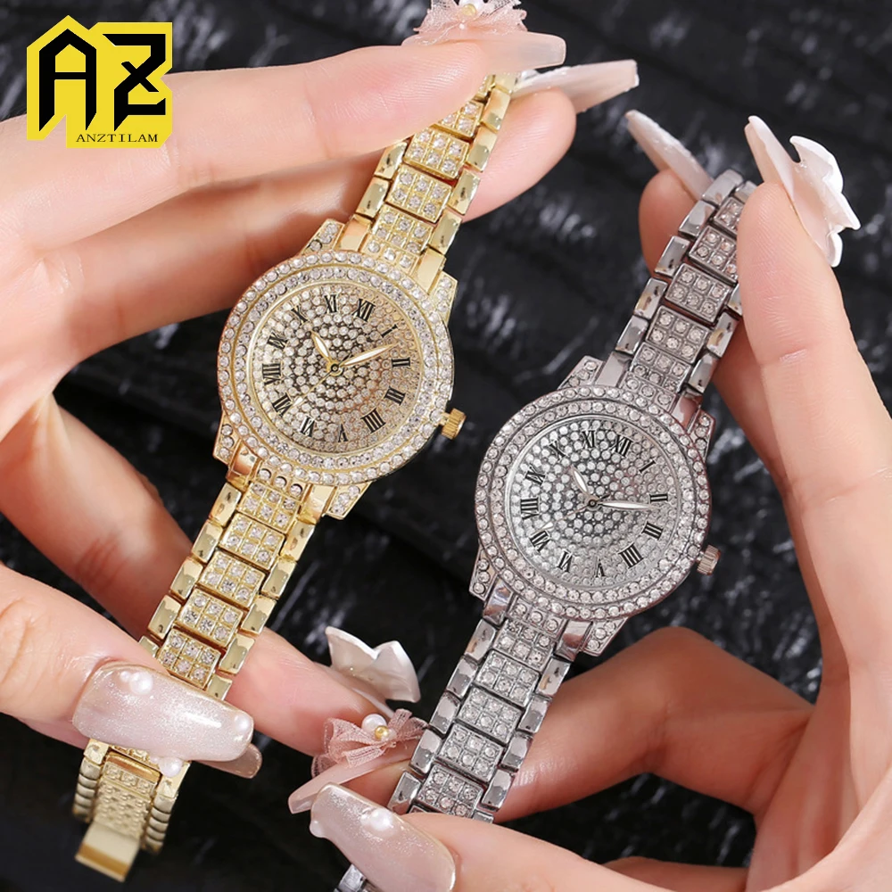 

Bling Diamonds Iced Out Watch For Women Girls Rhinestone Little Waterproof Luxury Quartz Hip Hop Watch Wristwatch Gifts