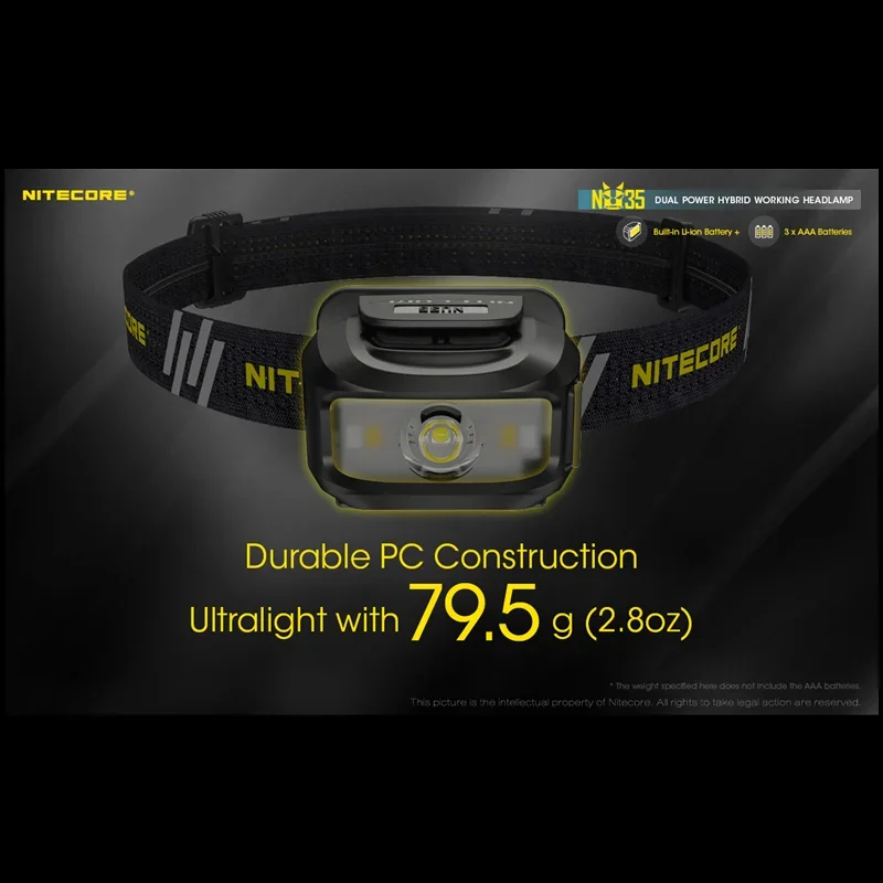 Original NITECORE NU35 460 Lumens Rechargeable Dual Power Hybrid Working Headlamp