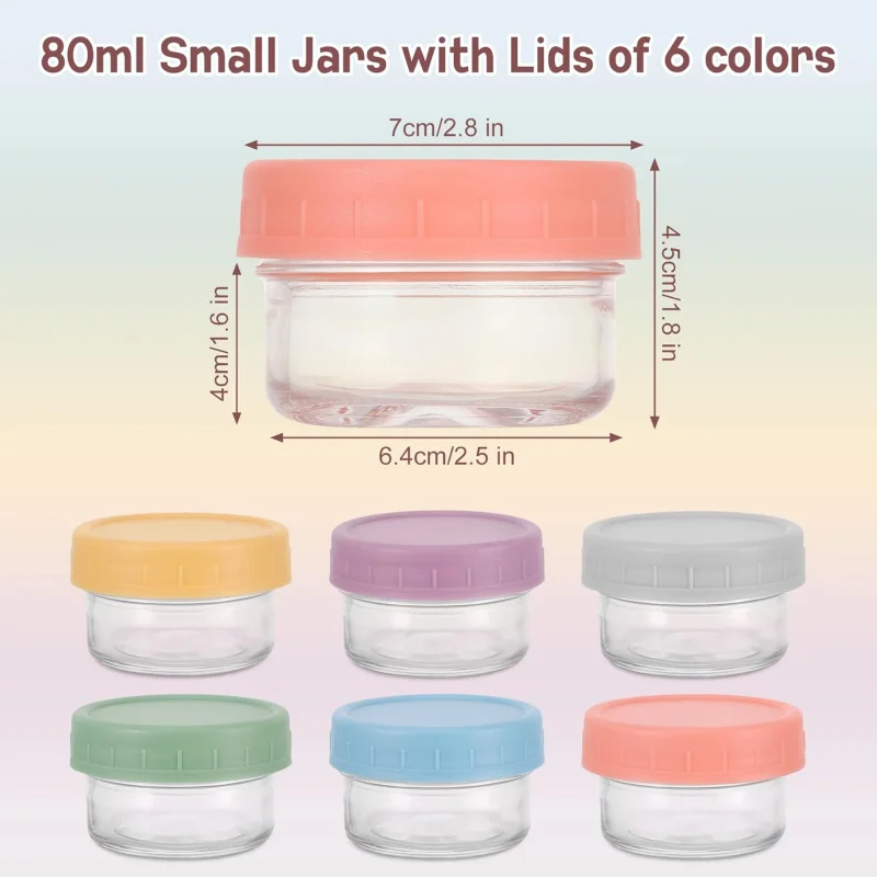 TOPLIVING 6 Stk Dressing Containers, 80ML Glass Small Jars with Round Lid, Meal Prep Jars, Leak-Proof Sauce Salad Dressing