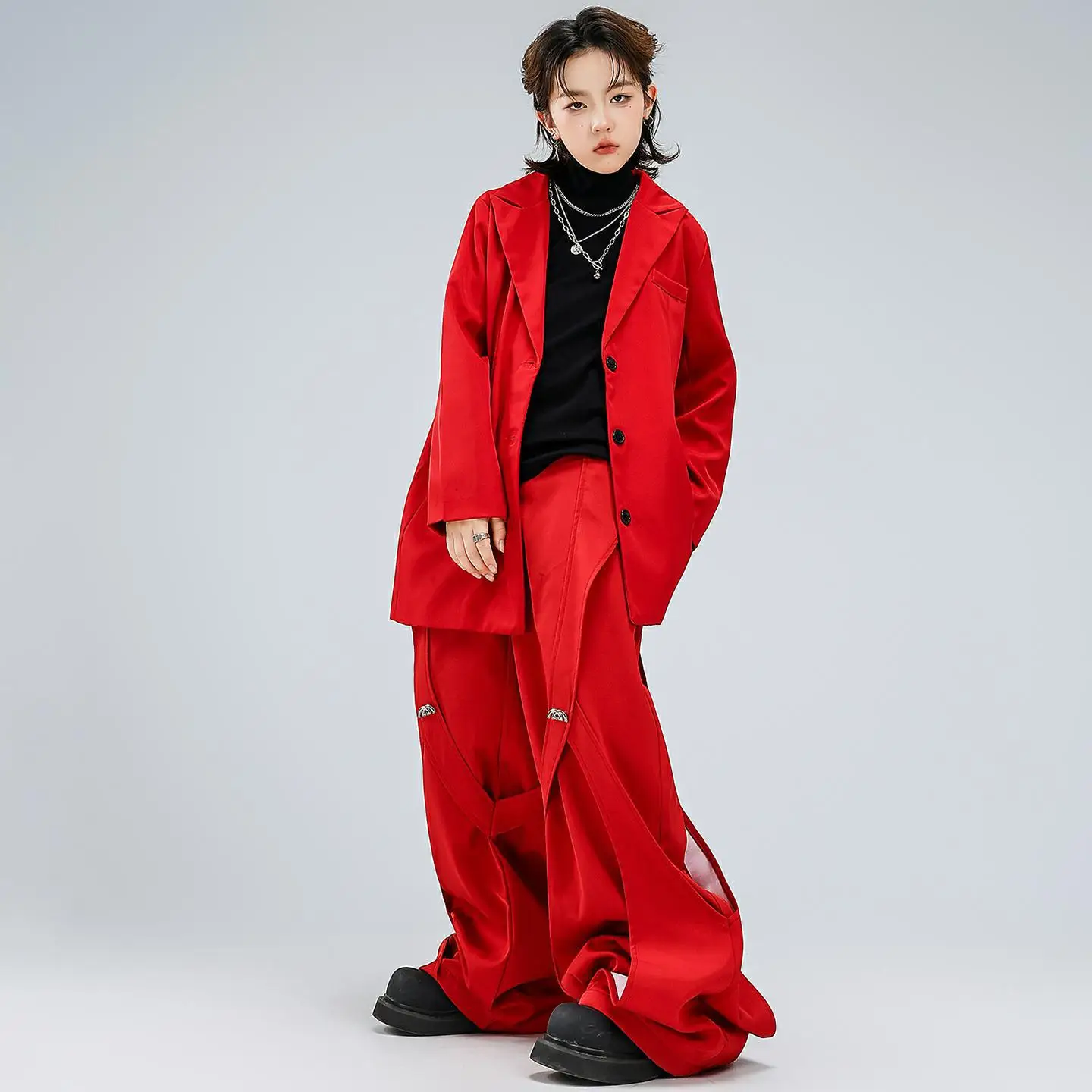 طفل Kpop الهيب هوب الملابس سترة حمراء أعلى الشارع عارضة المفكك دعوى السراويل لفتاة صبي الشارع ملابس رقص الملابس