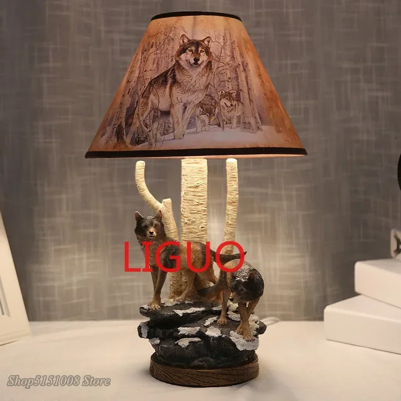 

Modern Resin Wolf Table Lamps Animal Lamp Bedside Reading Desk Light for Living Room Bedroom Home Decor Led Stand Light Fixtures