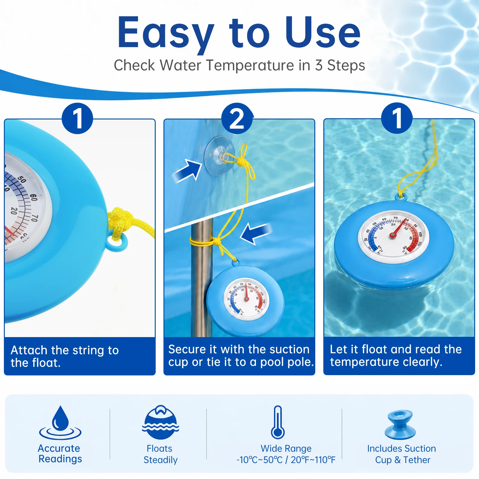 Afbeelding 5: Drijvende zwembadthermometer met dubbele schaal Fahrenheit Celsius onderwater thermometer voor zwembaden, spa's en bubbelbaden