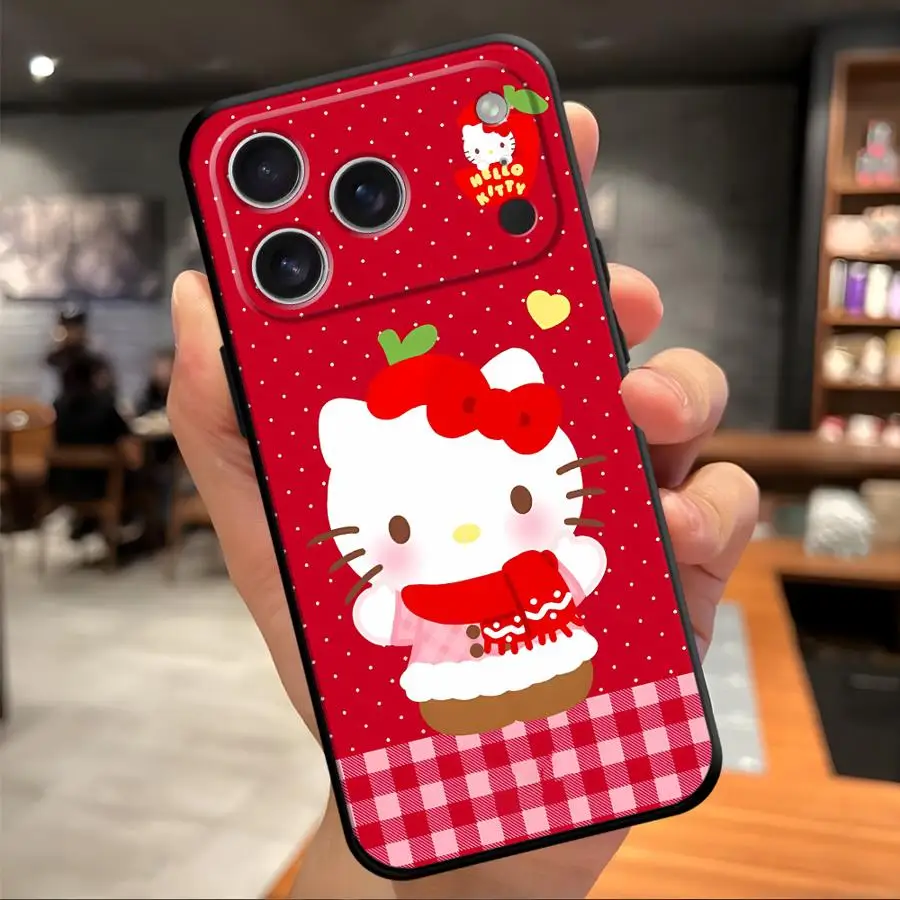 かわいいハローキティ新年ブラックソフトフォンカバーケース iPhone 13 12 11 17 Pro Max XR XS Max 15 16 14 Plus 7 8 17Air対応