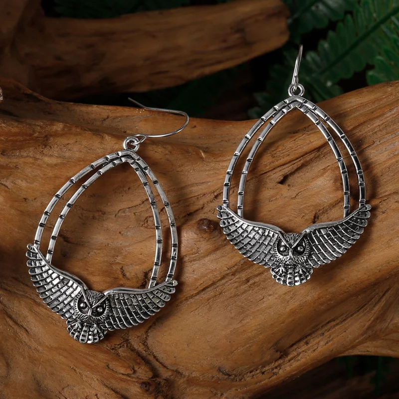 Vintage Owl Pattern Drop Earrings Boho Style Jewelry Women Simple Hook Drop Earrings