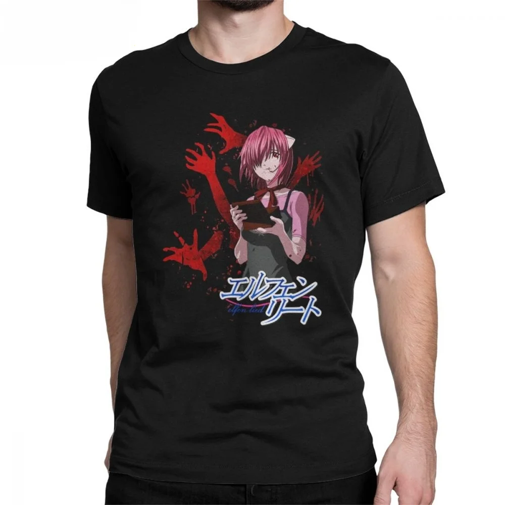 Men's T-Shirt Elfen Lied Mirai Nikki Cotton Fabric Tee Short Sleeve Gasai Yuno Anime Manga Future Dairy Comic Yandere T Shirt