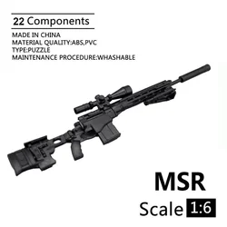 1/6 Remington MSR Sniper Rifle Plastic Soldiers Weapons Accessories Black Gun Model for 12