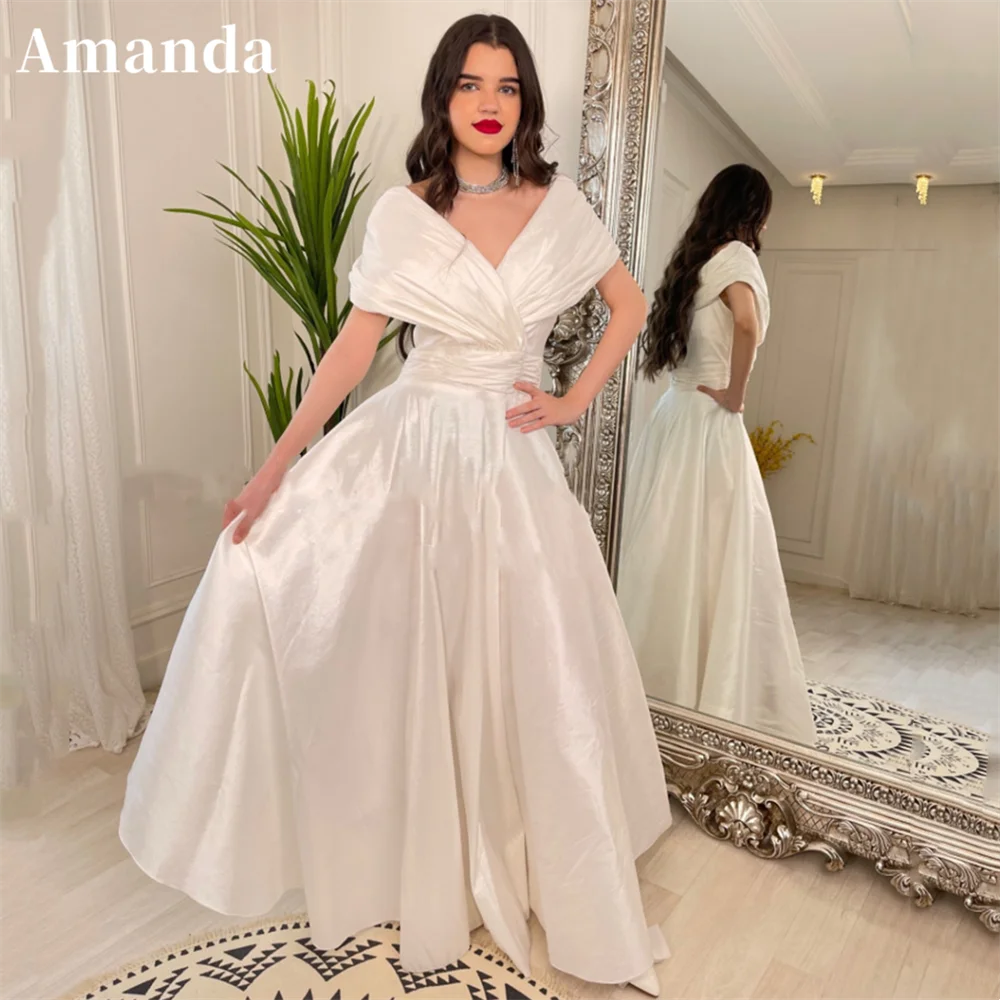 

Amanda Elegant Ivory فساتين السهرة Off Shoulder A-line Prom Dress Shiny Vestidos De Noche Satin Floor Lenght Prom Gown