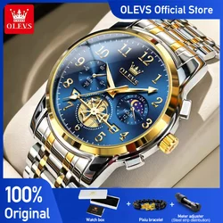 OLEVS brand2900 Men's Watches Stainless Steel Calendar Moon phase Watch Chronograph Big Dial Men's Wristwatches Original