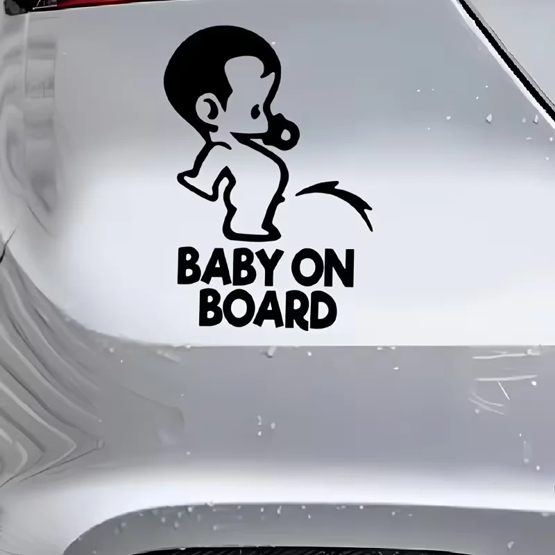 1pc of Baby on Board Vinyl Sticker - Features a Cute Cartoon Baby Design with The Text 'BABY ON BOARD', Self-Adhesive, Shiny Sur