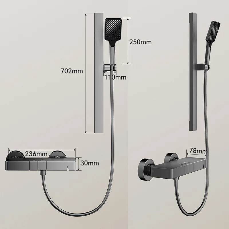 Grey Aluminum Shower Mixer Crane with Hand Shower Set Wall Mounted Bathroom Shower Faucet Set 2-way Water Showers System Set