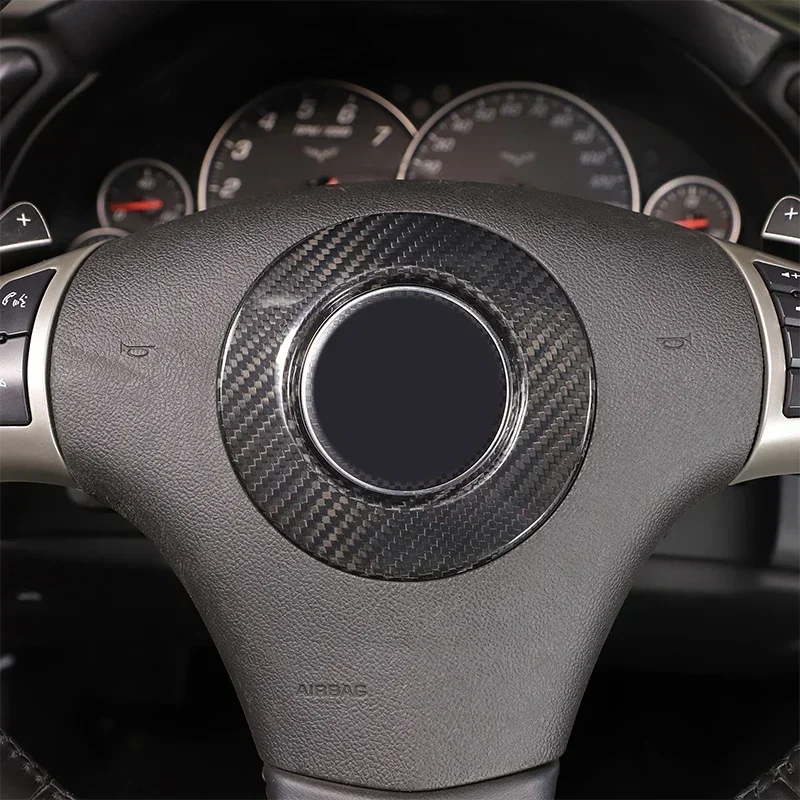For Chevrolet Corvette C6 2005-2013 Real Carbon Fiber Steering Wheel Logo Frame Decorative Sticker Car Interior Accessories