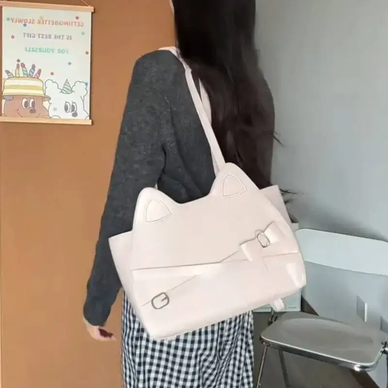 

Bloom Sweet Cute Cat Pink Shoulder Bags Wallet Women Retro Leather Large Capacity Y2k Handbag Ladies Underarm Bag Backpack