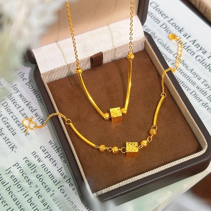 

Изысканный браслет из золота 18 карат с бриллиантами и бусинами для женщин, на свадьбу, день рождения, не тускнеет, ювелирное украшение, подарок