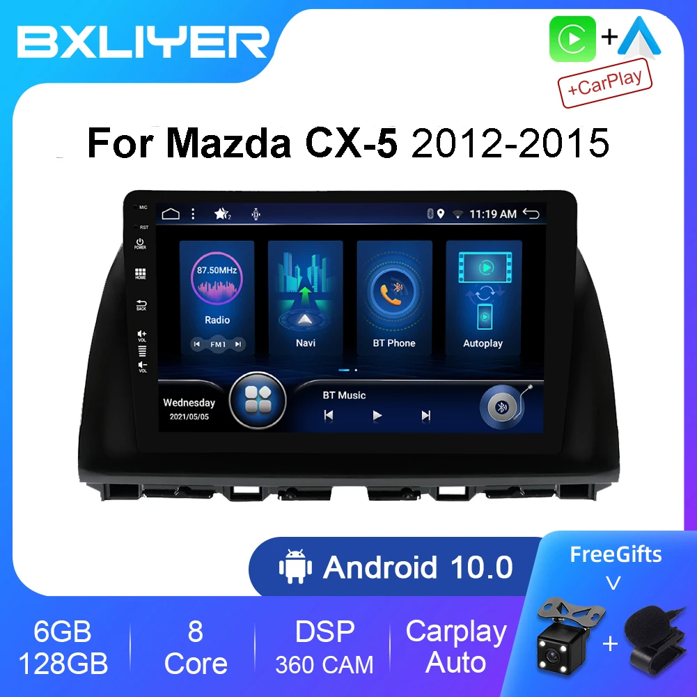 BXLIYER 4GB+64GB Android 12 Auto Car Radio For Mazda CX-5 2012-2015 Multimedia Video Player 1 Din GPS Navigation Auto Carplay