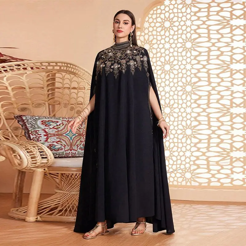 مسلم فضفاض Batwing Sve ثوب مطرز KY893 عبر الحدود الشرق الأوسط Sle مساء الدكتور المرأة العرقية Faion