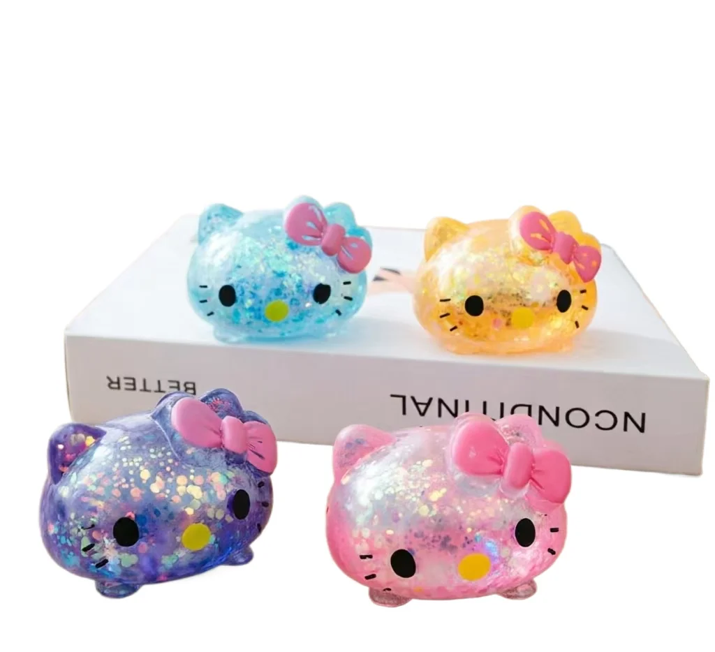 Kawaii Hello Kitty Squishy Spielzeug Glitzer Maltose Langsam Rückfederndes Stressabbau-Katzenkopf-Fidget für Kinder Erwachsene Schreibtisch-Deko