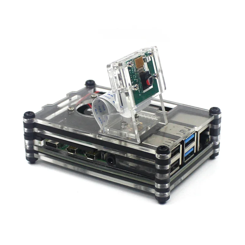 Raspberry Pi 4 B Case Support Camera Installation With Heatsinks + Camera Case Holder + Cooling Fan +9-layer Acrylic Case+Camera