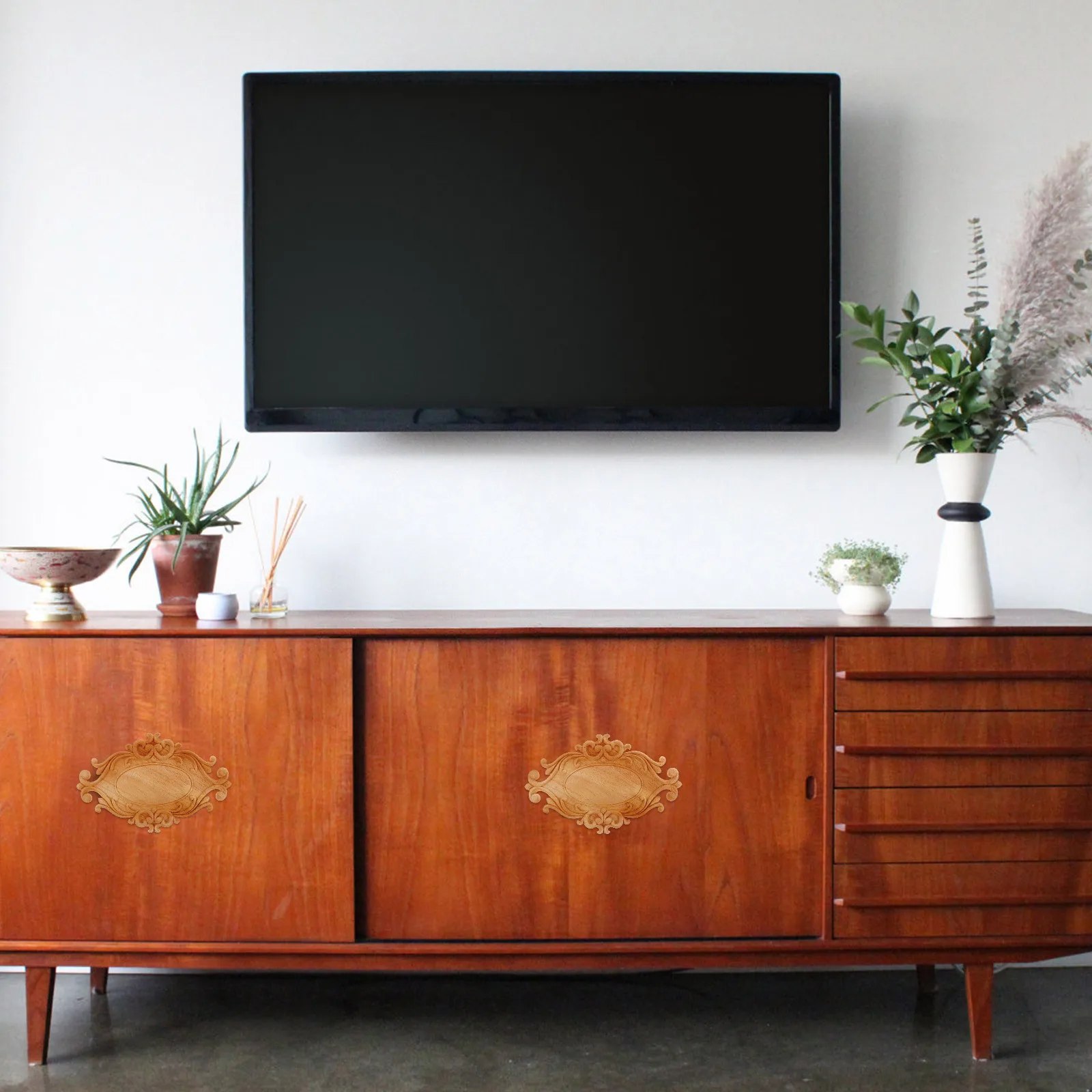 2 stuks hout gesneden applique deur hart ontwerp natuurlijke onlay voor meubelen decor dressoir kast bed diy ambachtelijke ongeverfd frame