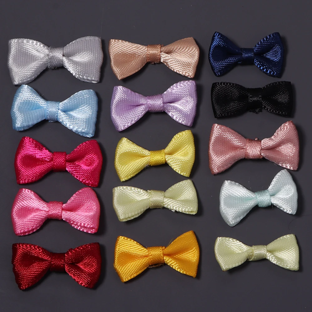 50pcs/lot Satin Ribbon Bowknot 1.2X2.5cm Solid Color Mini Bows For DIY Doll Clothes Decor Hair Ornament Gift Wrapping Supplies