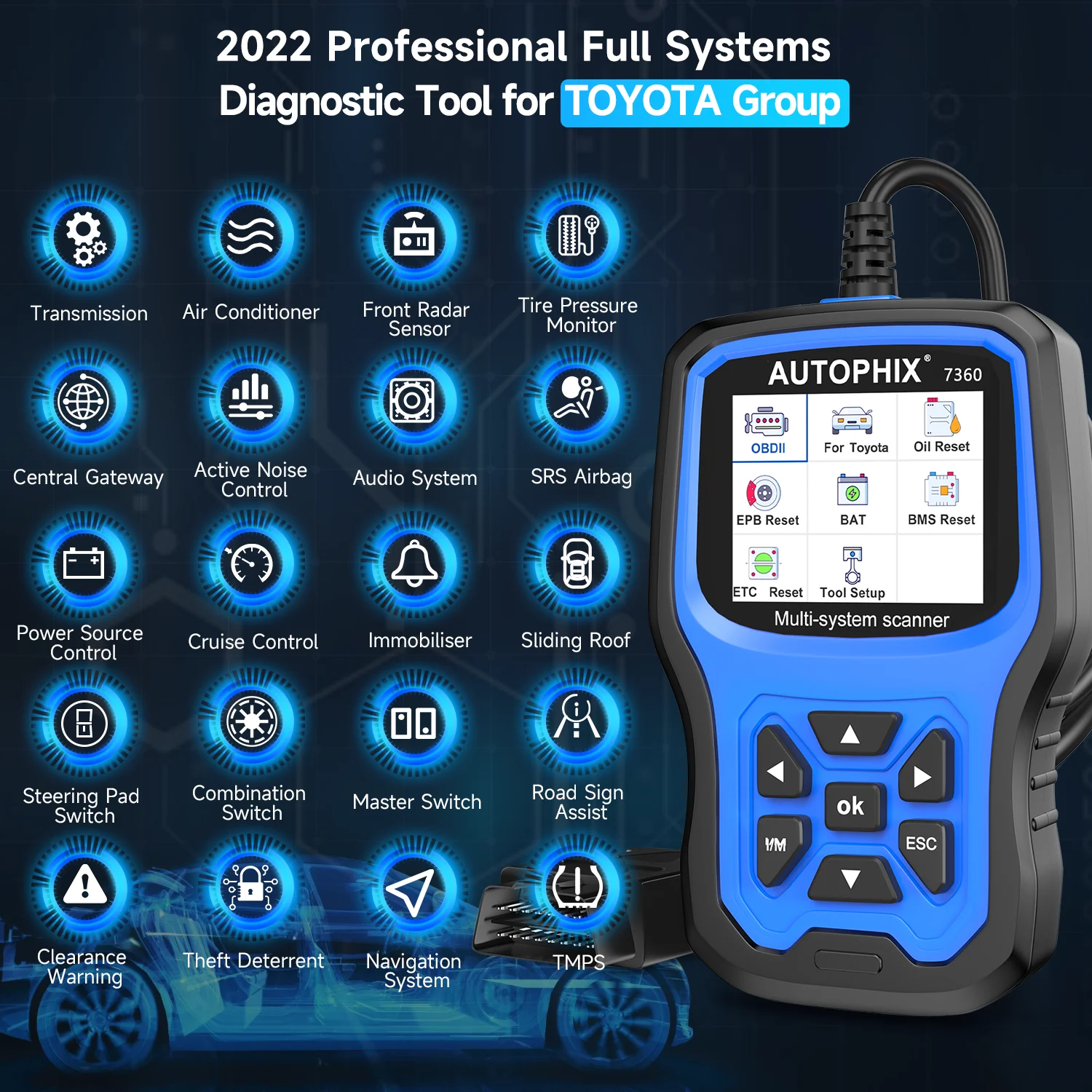 AUTOPHIX 7360 per Toyota Scanner OBD2 All System Scan lettore di codici automobilistico ABS EPB SRS OIL BAT Reset per TOYOTA LEXUS